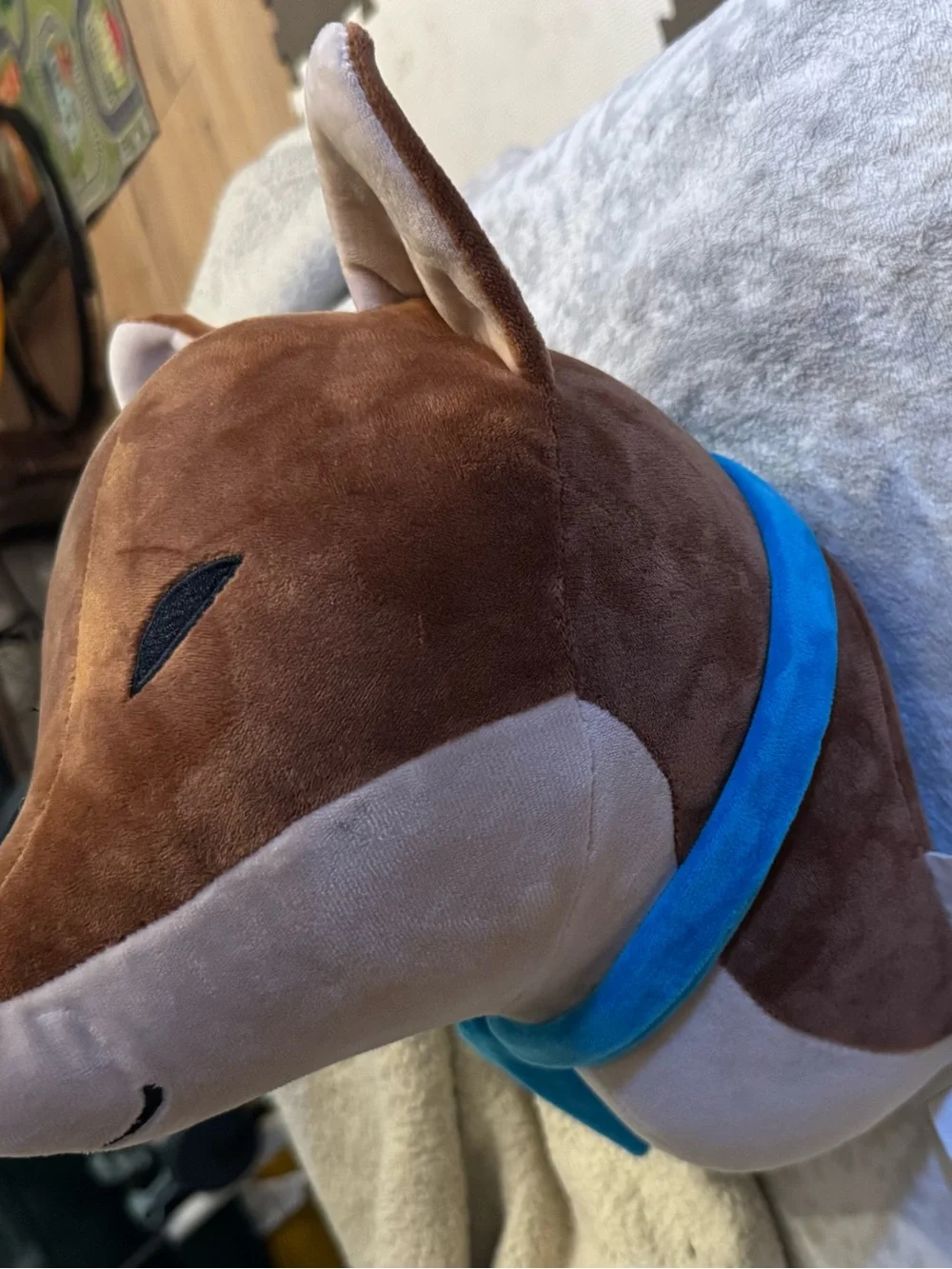 Piper Kids Plush Fox Head in Brown with Blue Scarf